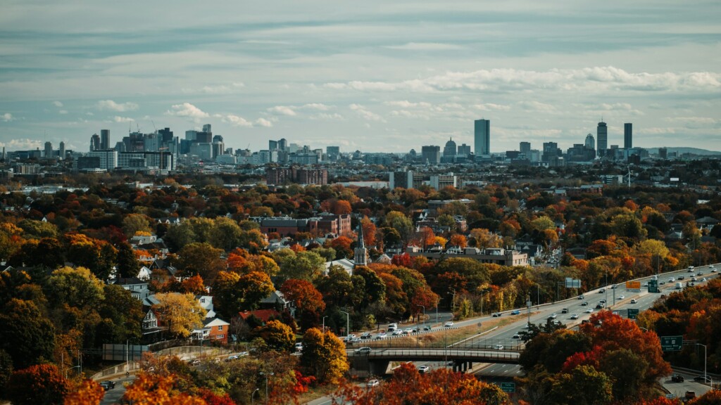 Aerial view of Boston city