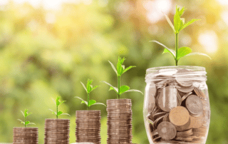 Stacks of coins progressing in height to represent financial growth