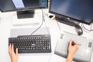 Computer and keyboard. 